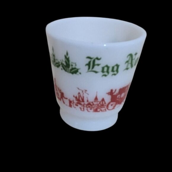 Hazel Atlas Egg Nog Holiday Milk Glass Mug Festive Red & Green Vintage Design - Picture 3 of 9